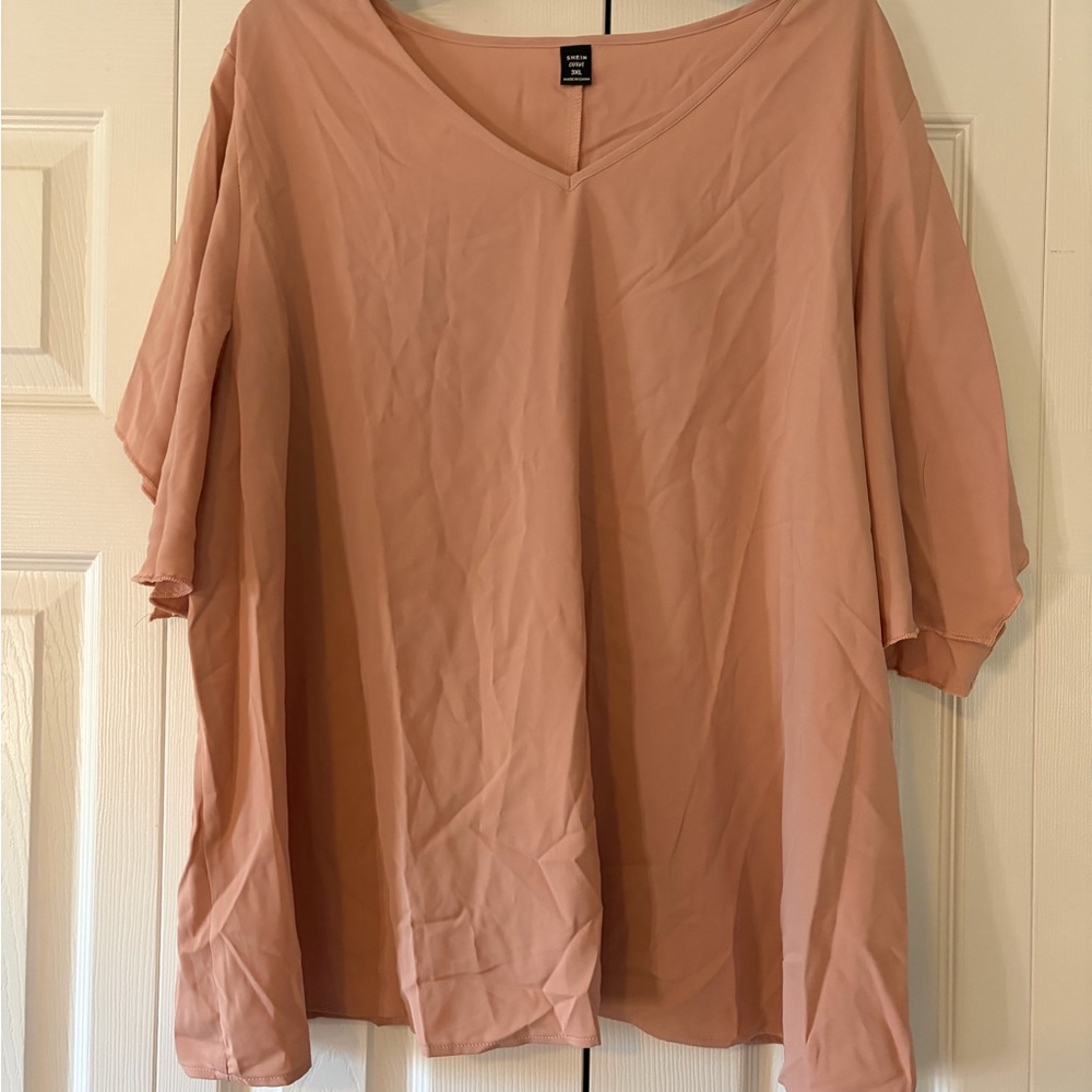 SHEIN Dusty Rose V‑Neck Flutter Sleeve Tunic